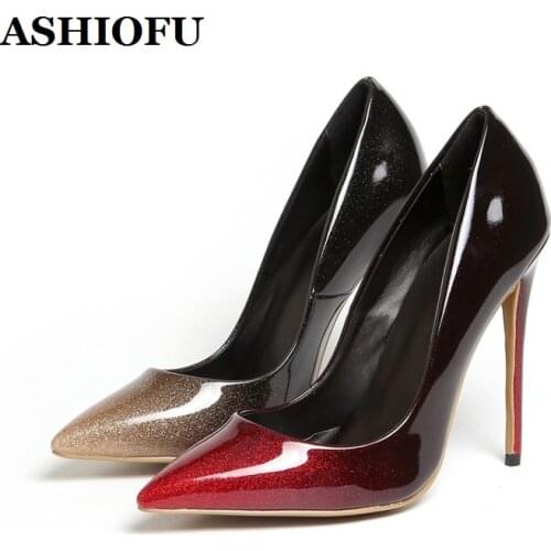 ASHIOFU Handmade New 2020 Ladies High Heels Pumps Gradient Classic Party Dress Shoes Slip-on Evening Club Fashion Pumps Shoes