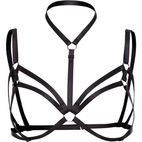Womens bra black body harness sexy lingerie spandex harajuku pastel gothic pentagram cage bra bondage harness open cup bra Star