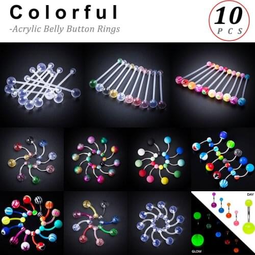 10-50pcs Acrylic Ball Belly Piercing Colorful Navel Ring Bar Stainless Steel Belly Button Rings Stud Women Sexy Body Jewelry 14G