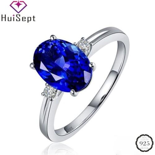 HuiSept Fashion 925 Silver Jewelry Ring Oval Shape Sapphire Emerald Zircon Gemstone Open Rings for Women Wedding Party Wholesale