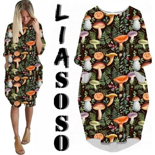 LIASOSO Plant Mushroom Skirt 3D Printing 2021 Fashion Sexy Women Dress Long Sleeve Loose Summer Beautiful Clothes Ladies Shirt