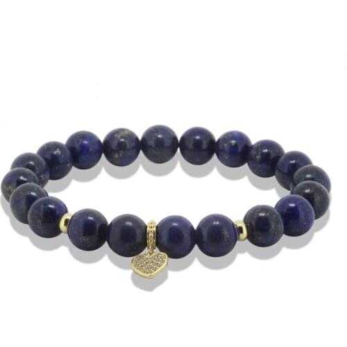 1pc anil arjandas men stone bracelets fashion 8mm lapis lazuli bead bracelet gold color color heart spacer charm bracelet