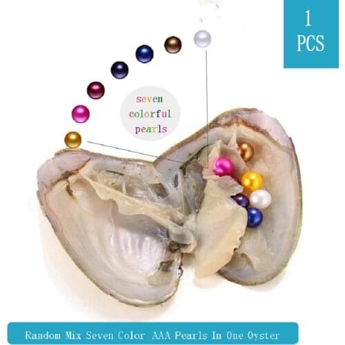 10pcs/lot 6-7mm Freshwater akoya oyster with septuplet pearl Mixed 27 colors Top quality Circle natural pearl in Vacuum Package