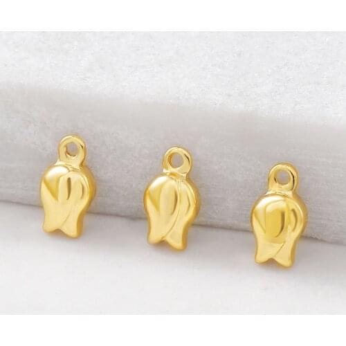 20PCS 7.5x4MM Hole 1MM 24K Gold Color Plated Brass Flower Bud Charms Pendants High Quality Diy Jewelry Accessories
