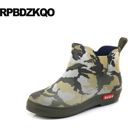 2019 cheap comfortable chelsea camouflage short shoes booties autumn green plus size mens rubber rain boots waterproof slip on