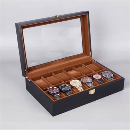 6/10/12 Grids Watch box Wooden Glass Box glasses Case Storage Organizer Box Luxury Jewelry Display Multifunctio Box Watch Black