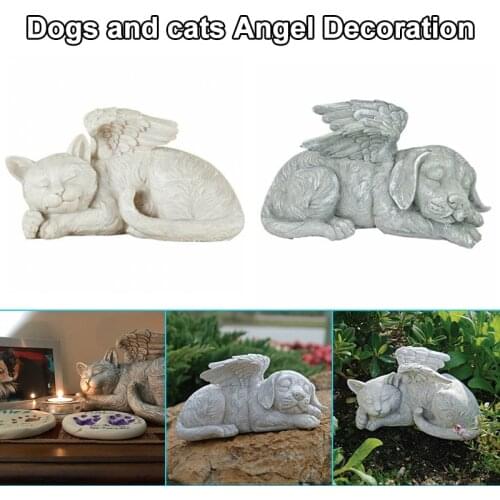 Angel Pet Statue 1/2pcs Super Cute Sleeping Dog/Cat in Angels Wing Resin Garden Ornament _WK