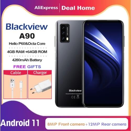 Blackview A90 Smartphone Helio P60 Octa Core 12MP HDR Camera Mobile Phone 4GB+64GB 4280mAh Android 11 Telephone 4G LTE Celular