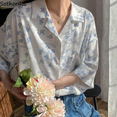 Blouses Women Casual Elegant Floral Printed Loose Pockets Single Breasted Females Shirts Breathable Thin Summer BF Vintage Chic