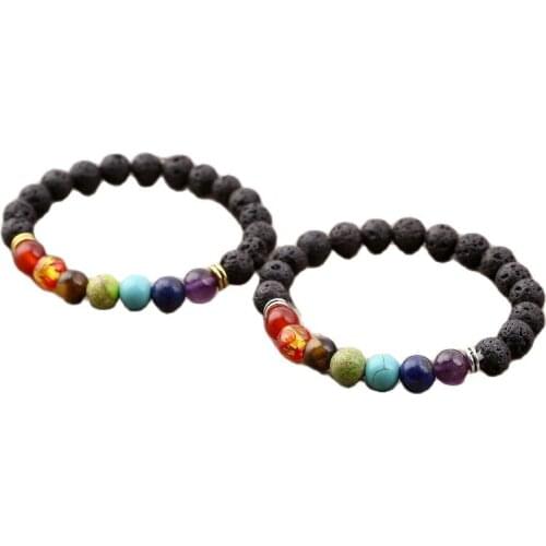 Bracelet Couples Distance Black White Natural Lava Stone Tiger Eye Beaded Yoga Bracelets for Men Women Elastic Rope Jewelry