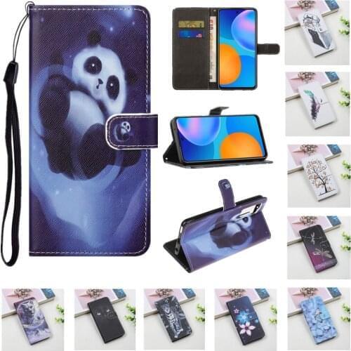 P Smart 2021 Cute Painted Leather Case for Huawei Y7A Y8P P40 Pro Y6P Y5P Honor 10X 9X Lite Fundas Folded Stand Shockproof Cover