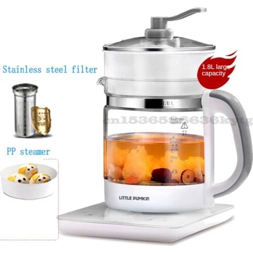 Thermal Insulation Electric Kettle Timed Glass Health Preserving Pot Flower Tea Brewer 1.8L Microcomputer Control 800W 220V