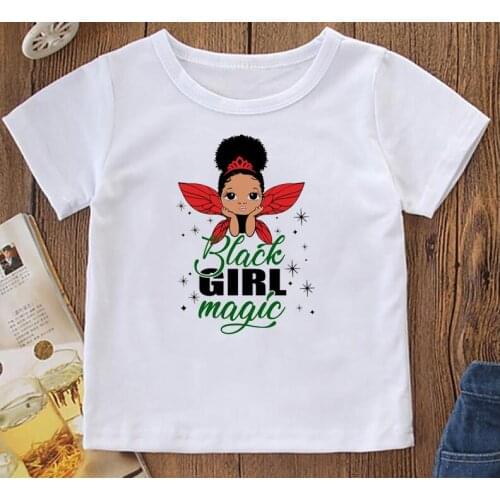 African Black Girl Magic Graphic Print Tshirt Cute Kids Clothes Princess Crown T Shirt Harajuku Kawaii Children Clothing Tops