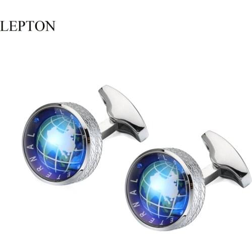 Hot Globe Earth Cufflinks Silver Color Lepton Stainless Steel Rotatable Globe Planet Earth World Map Cuff Links Wedding For Mens