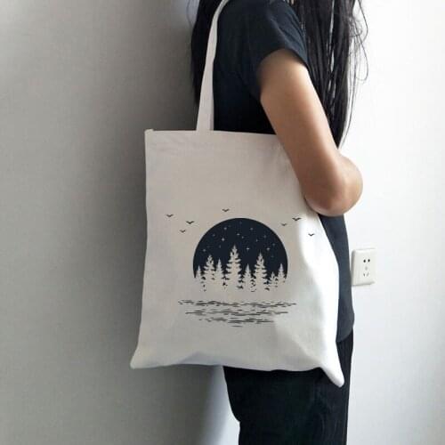 Dark Forest Print Canvas Tote Bag Harajuku Shoulder Bags Girls Handbag Large Capacity Casual Shopping Tote
