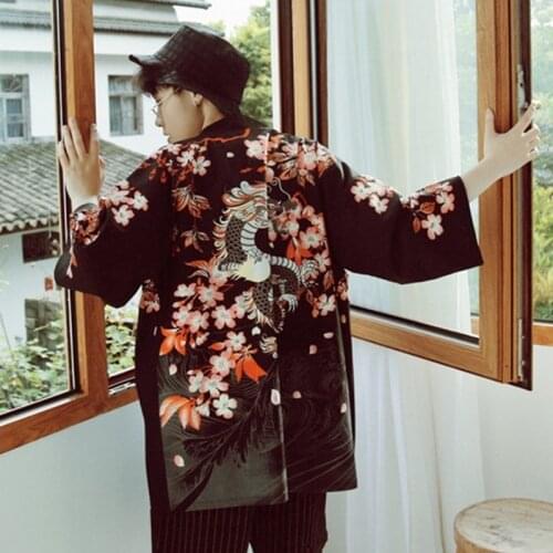 Japanese kimono men cardigan shirt blouse dragon yukata men haori obi clothes samurai clothing male kimono cardigan TA495