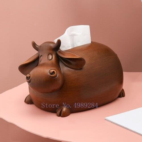 Creativity Resin Tissue Box Cows Cattle Paper Towel Holder Desktop Storage Ornaments Home Cute Drawers Modern Home Decoration
