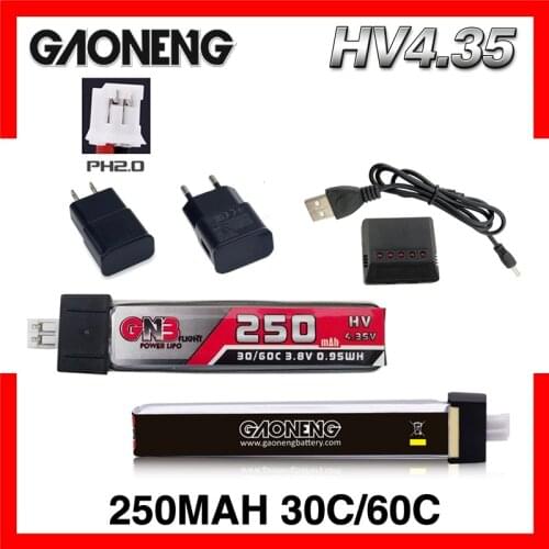 GNB 1S 3.8V HV Lipo Battery+Charger 250mAh 30C/60C 4.35V PH2.0 for QX65 Blade Nano QX CPX MSR Inductrix FPV Tiny7 Beta65S Drone
