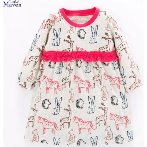 Little maven kids girls brand autumn childrens dress baby girls clothes Cotton animal print toddler girl dresses QW030