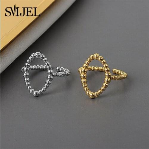 Minimalist Irregular Hollow Ellipse Geometric Rings For Women Fashion Vintage Beaded Open Ring Bague femme 2021 Best Gifts
