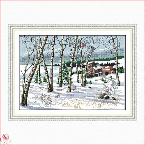 Joy Sunday Winter Villages Counted 11CT 14CT Cross Stitch Set DIY Counted Cross-stitch Kit Embroidery Needlework Home Decoration