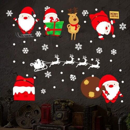DIY Glass Window Stickers Santa Tree Christmas White Snowflakes Pendant Wall Window Glass Sticker Christmas Decoration