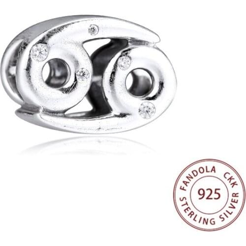 Genuine 925 Sterling Silver Sparkling Cancer Zodiac Charms Beads Fits Pandora Bracelet Argent Women DIY Jewelry Making Kralen