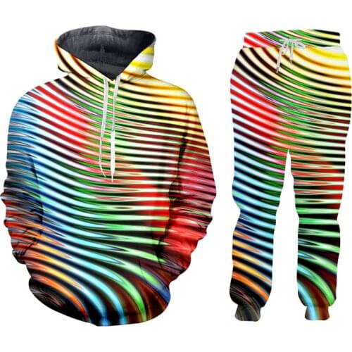 OGKB 2019 Mens/Womens Color Ripple 3D Printing Dropshipping Fashion Sportswear Hip Hop Sweatshirt And Pants Set Of 2 Hoodies