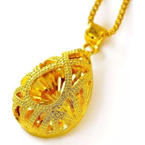 24K Gold Filled waterdrop pendant Necklaces for women wedding Jewelry,wholesale pure gold color pendant with 45cm chain necklace