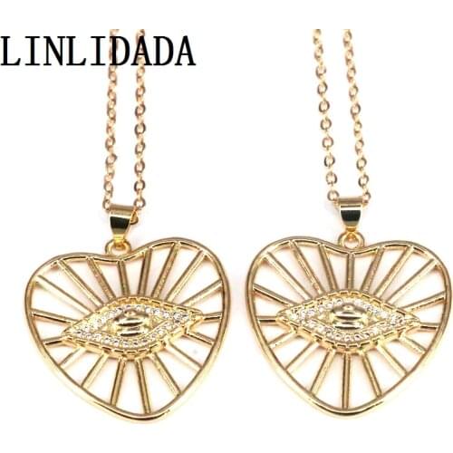 10Pcs, Trendy Gold Color Heart Charms Necklaces Women CZ Eye Pendant Necklace Fashion Jewelry Party Gift