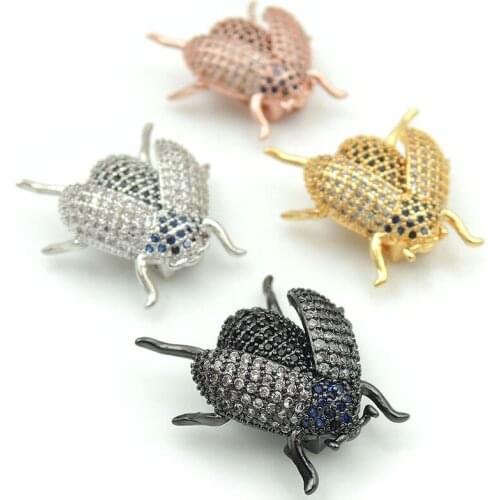 21*21*9mm Micro Pave Clear&Blue&Black CZ Scarabaeus Flat Beads Fit For Men And Women Making Bracelets Jewelry