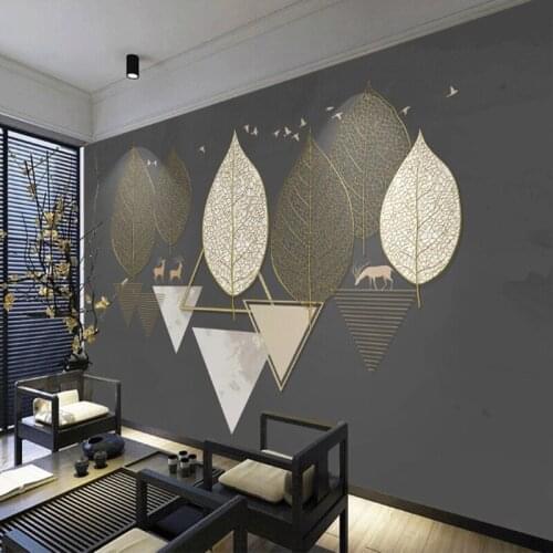 Seamless wallpaper Geometric leaf golden embossed line sofa background wall painting
