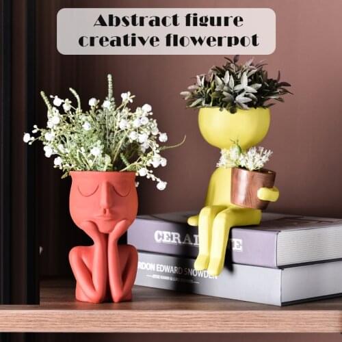 Character Portrait Sculptures Flower Pot Abstract Resin Planter Suculants Plant Pot Container Micro Home Desktop Decor c