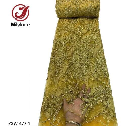 Latest Beaded Lace Fabric High Quality African Handmade Beads Lace Fabric French Net Lace for Party Dress ZXW-477