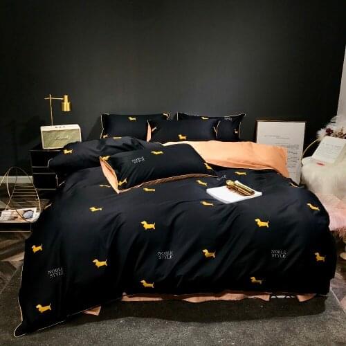 Luxury sateen duvet cover set 4 pieces 100% Cotton 60S long staple percale bedding queen black king size bed linens Dachshund