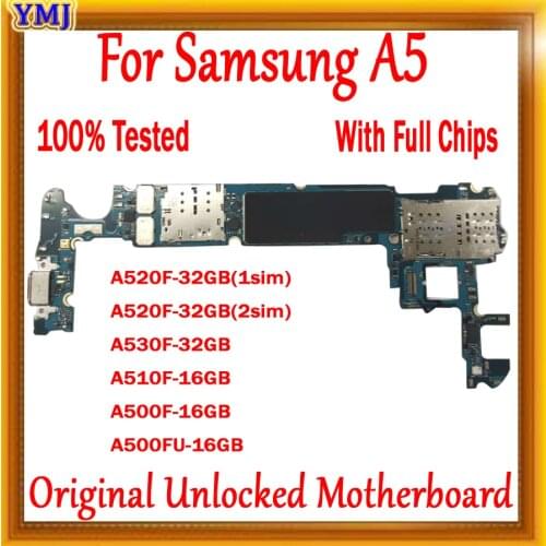 With Full chips for Samsung Galaxy A5 A520F A510F A530F A500F A500FU Motherboard, Original unlocked logic board,Free Shipping