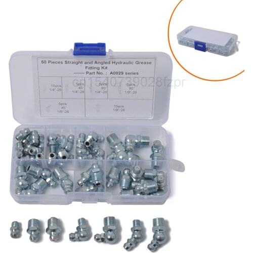 Six Kinds of Grease Fittings, Hexagonal Head, British System, 50 1 / 8 "- 28 45 ° Electroplated Blue Zinc Iron Grease Fittings