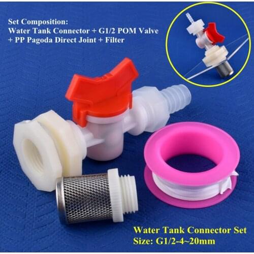 1~20Sets G1/2 To 4~20mm Water Tank Connector Set Filter Direct Valve Aquarium Tank Joint Drip Irrigation Water Pool Hose Joints
