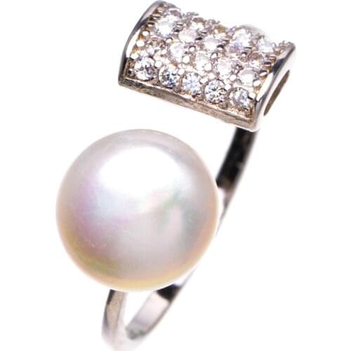Stargems Natural Handmade 925 Sterling Silver Ring River Pearl And Zircon Opening 5 E3503