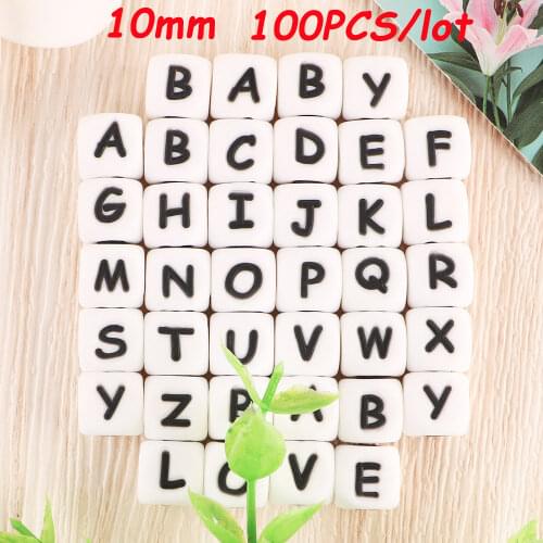 Sunrony 100Pcs 10mm English Alphabet Silicone Beads Baby Teethers DIY Pacifier Chain Necklace Accessories Chewable Nursing Toys