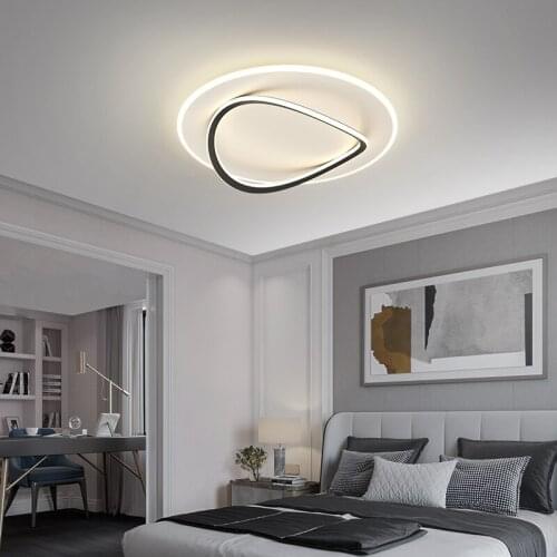 Led Ceiling Lamps Modern Minimalist Bedroom Decorative Lights Black Gold Wrought Iron Acrylic Chandeliers Brightness Adjustable