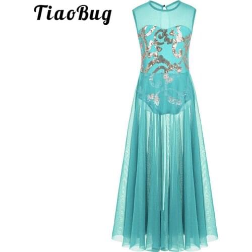 TiaoBug Girl Shiny Sequin Flower Ballet Leotard Dress Mesh Children Ballet Dance Stage Ballerina Stage Performance Dress Clothes