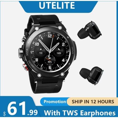UTELITE T92 Smartwatch 1.28 inch Screen 128MB TWS Earphones BT-Call 380mAh Battery Body Temperature Women Men Watch For Android