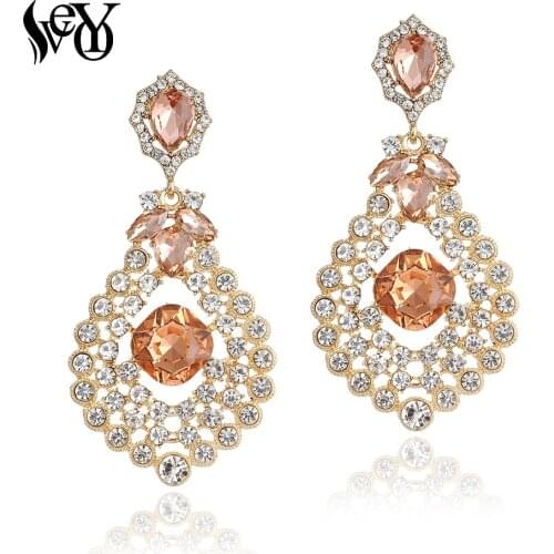 VEYO Luxury Classic Crystal Drop Earrings Hollow Rhinestone Big Earings for Women Fashion Jewelry