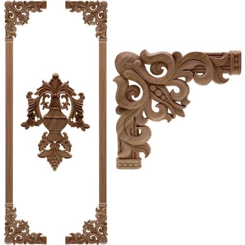 VZLX European Oak Wood Floral Carving Applique vintage Home decor Decoration Accessories Door Cabinet Furniture Figurines