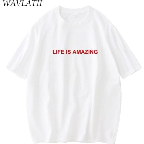 WAVLATII 2021 New Cotton Letter Print Tops for Summer Women Streetwear Casual T shirts Female Black White Fashion Tees WT2106