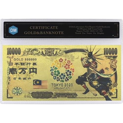 Japan Gold Banknote Tokyo World Flags Comics Cartoon Card Malaysia Souvenir Anime Gold Plastic Cards for Collection