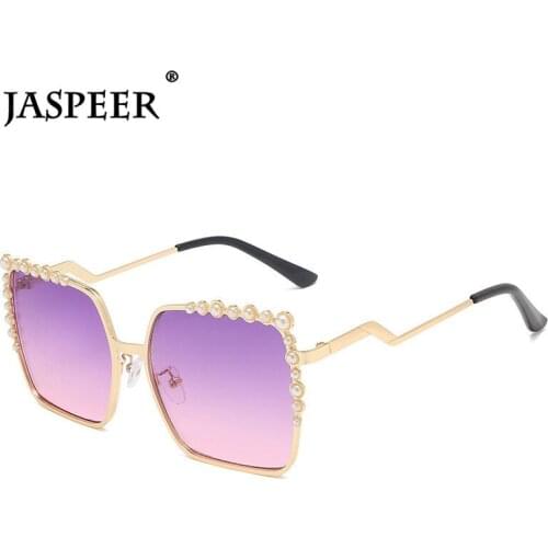 JASPEER Sunglasses Women 2020 Handmade Pearl Fashion Metal Frames Sunglasses UV400 Women Fashion Shades UV400 Sun Glasses