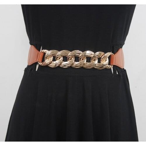 Womens runway fashion PU leather elastic chain Cummerbunds female Dress coat Corsets Waistband Belts decoration wide belt R3567
