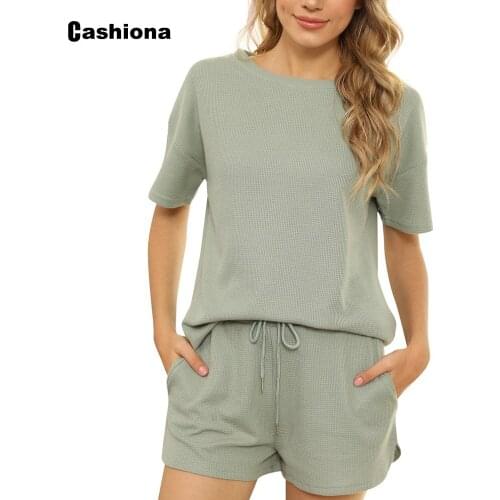 Cashiona Solid Women Two Piece Set 2021 New Summer Short Sleeve Tops Drawstring Shorts Set Plus size Woman Tracksuit Streetwear